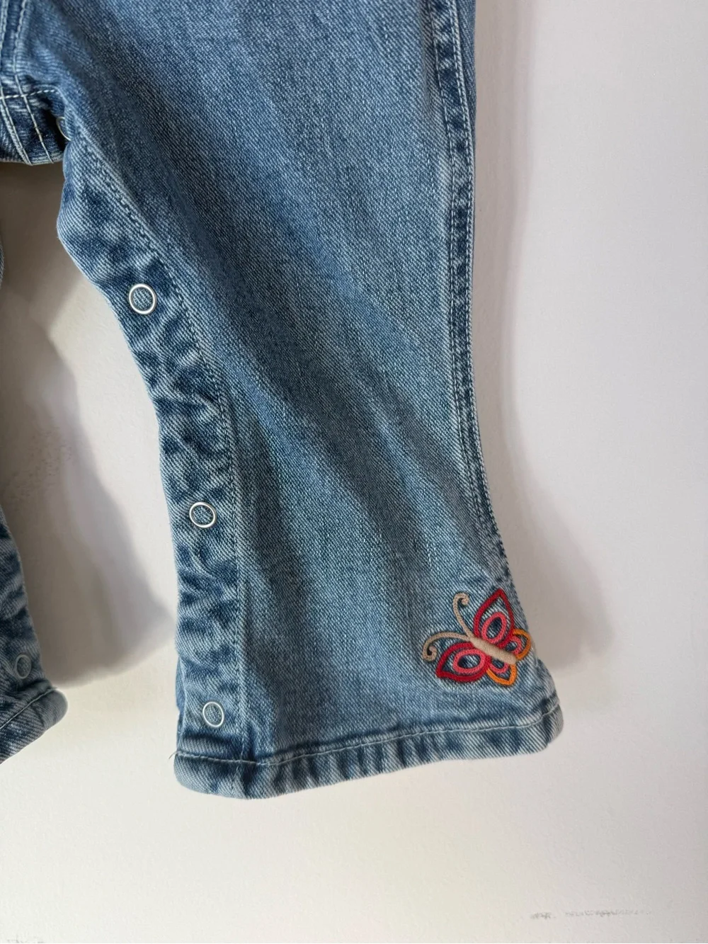 Vintage Y2K Baby Gap Denim Jean Butterfly Embroidered Overall Pants 18-24 Months